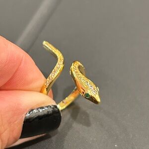 Gold Snake Ring with Green Eyes